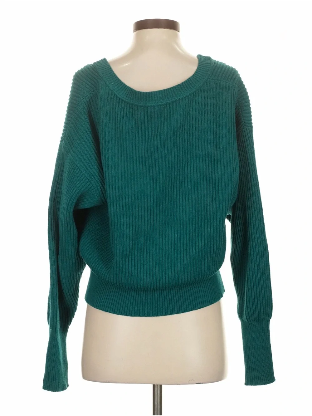 Free People Teal V-Neck Ribbed Sweater